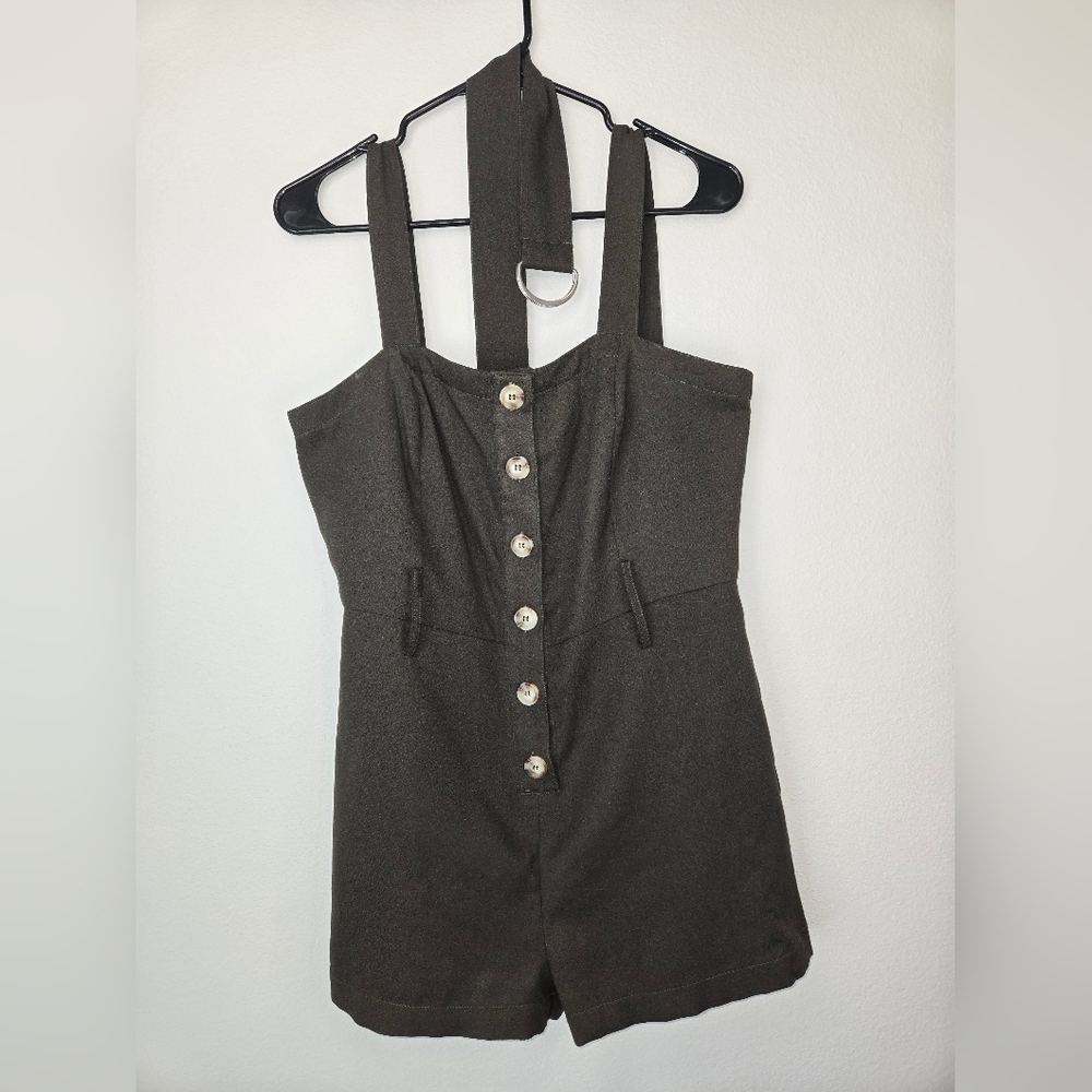 Olive Green Romper with Button Detail